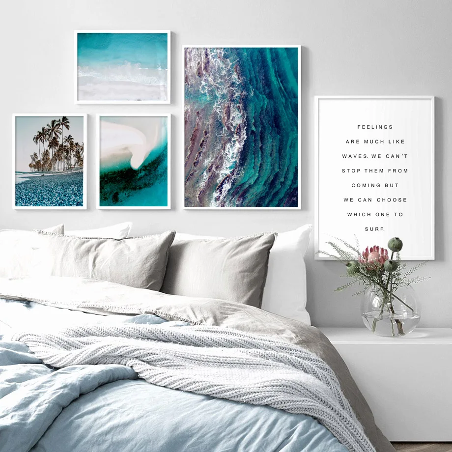 

Blue Wave Coconut Tree Beach Lake Surface Wall Art Canvas Painting Nordic Posters And Prints Wall Pictures For Living Decor