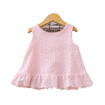 

Lace Hollow Round Neck Girl's T-shirt 2020 Summer New Children's Sleeveless Tops
