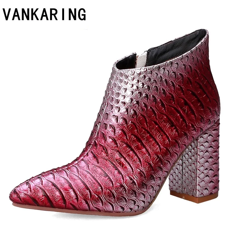 

new fashion high heels print snake microfiber leather ankle boots woman zip autumn winter riding boots woman casual shoes woman