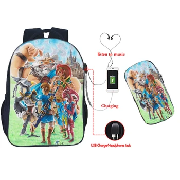 

2pcs/set The Legend of Zelda School Bags for Teens Boys Girls Bagpack Breath of the Wild Women Men Mochila Backpacks Pen Bags
