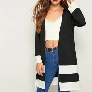 

Fashion Female Autumn Spring Coats New Black Loose Cardigan Long Sleeves Outwear Ladies V-neck Thin Casual Jackets Fall Hot Sale