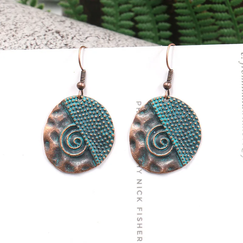 

Bohemian National style creative geometric texture big circle alloy pendant earrings big earhook