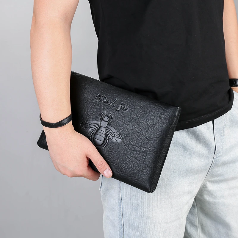 Bolso de mano de marca de lujo para hombre, cartera de mano de cuero tipo sobre, monedero largo, de negocios, teléfono, informal, para IPAD| | -