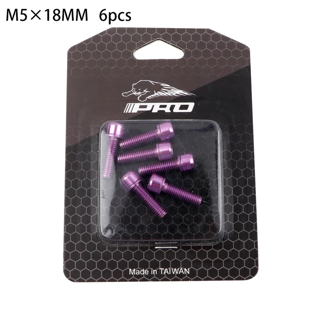 6pcs Titanium Plated Stem Screws Bike Bolts M5*18mm MTB Steering Handlebar Bolts