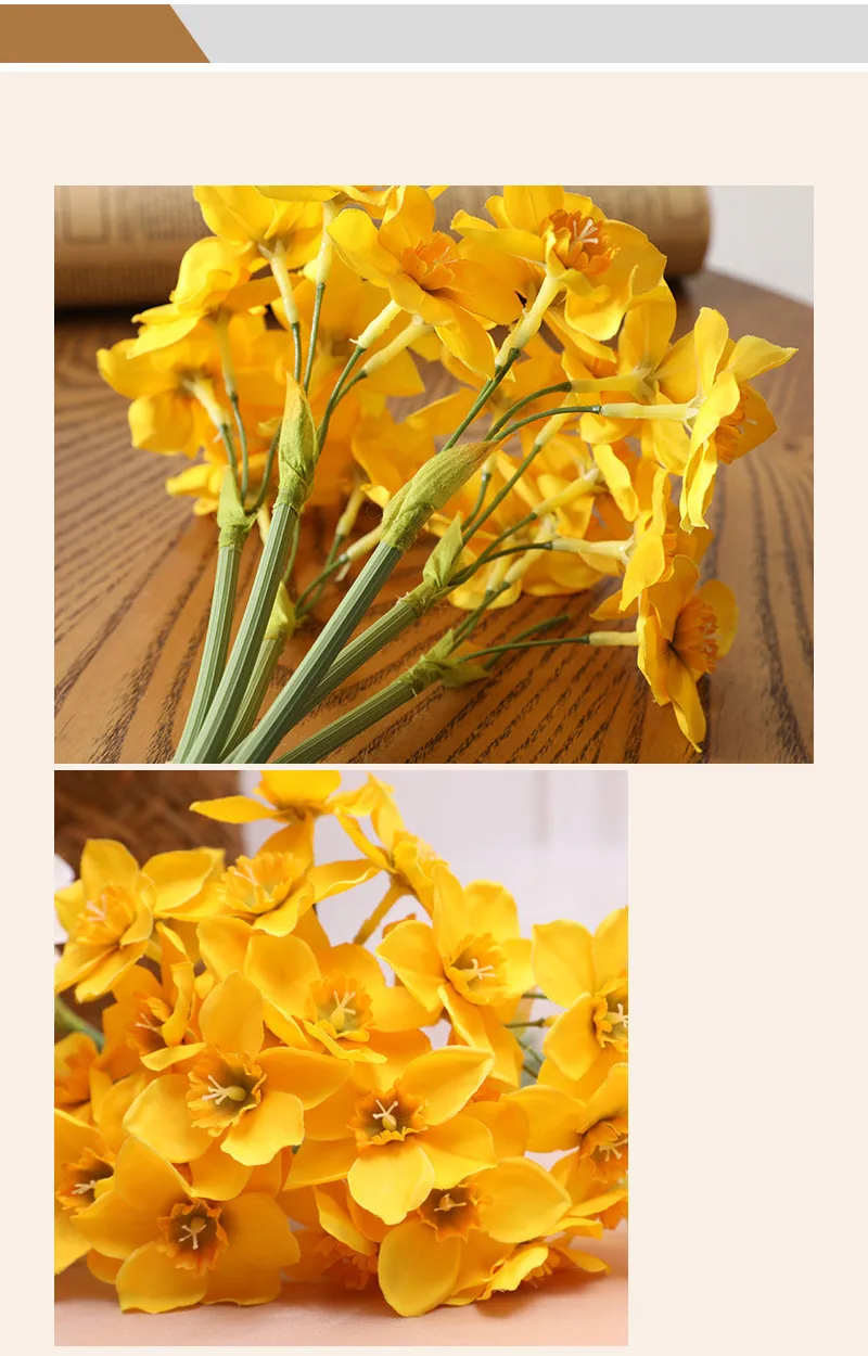 6pcs/Lot Home Room Artificial Simulation Narcissus Flower Living Room Window Decor Fake Flowers Wedding Scene Decor Daffodil