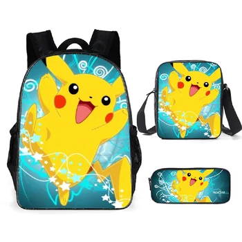 

3pcs/set Pokemon Pikachu Cartoon Backpack Bookbag Teens Back to School Bags Super Mario Gifts For Boys Girls Birthday Mochilas