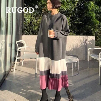 

RUGOD Chic winter women dress 2019 elegant solid round collar straight loose ladies dresses vestido Fashion winter thicken dress