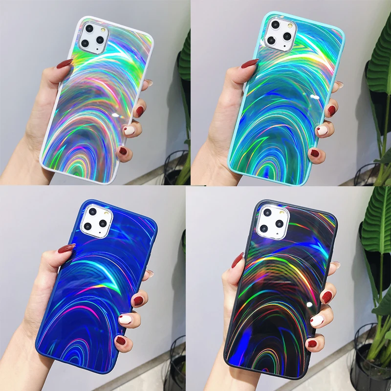 Голографический чехол для телефона с лазерным светом iPhone 12 Mini 11 Pro Max XR X XS 7 8 6S Plus