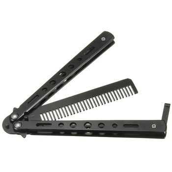 

NEW-Stainless Steel Practice Training Butterfly Style Knife Comb Cool Black