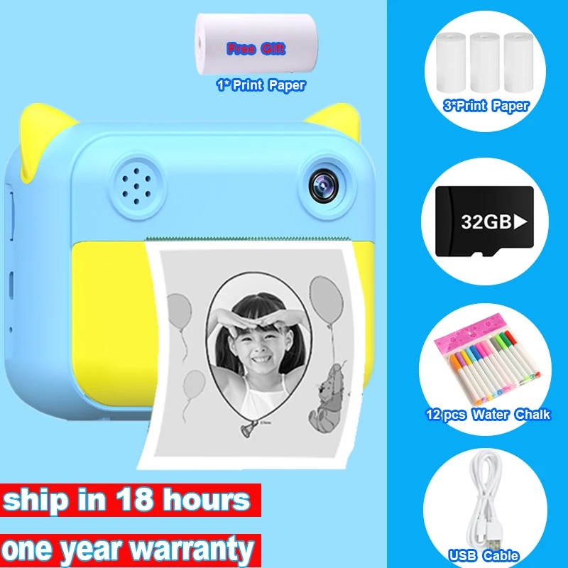 Children's Camera With Print Upgrade Selfie Kids Instant Camera Digital Zero Ink Video Camera Dual Lens 1080P HD Video Recorder best small digital camera Digital Cameras