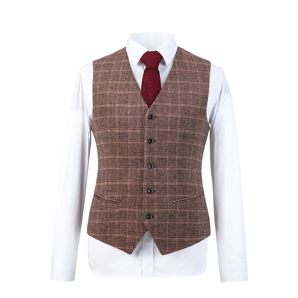Men's Tailor light brown overcheck Suit Sets Wedding Dress Suit Classic Groom Wear Tuxedo Jacket With Pant(Jacket+bowtie+Pant
