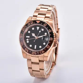 

GMT Watch Men's 40mm Sapphire Crystal Glass Automatic Mechanical Watch Rose Gold Luminous Waterproof Men's Watch