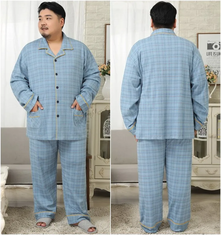 Free Shipping 2021 Men's New Autumn And Winter Cotton Lapel Pajamas Suit Fertilizer Plus Size 5Xl Home Wear Clothing cotton pjs