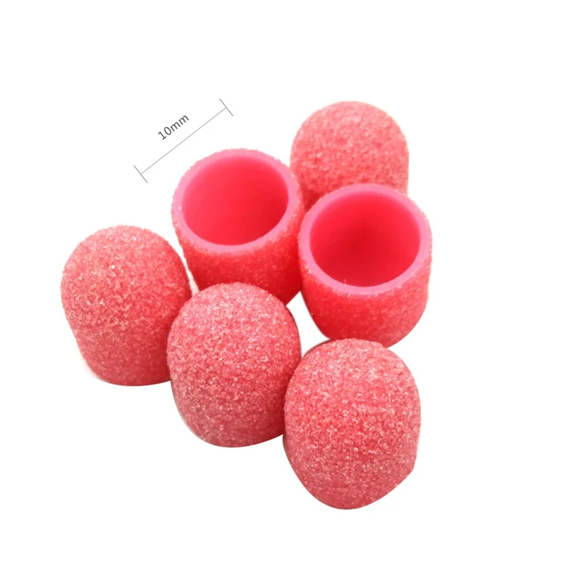 HTHL-50Pcs Plastic Base Pink Sanding Caps With Grip Pedicure Care Polishing Sand Block Drill Accessories Foot Cuticle Tool 10x