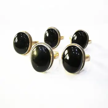 

Nepal 925 Sterling Silver Inlaid Natural Black Agate Big Oval Rings for Man Nepal Vintage Jewelry T9038
