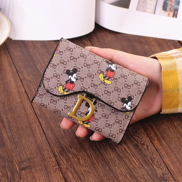 Disney Wallet Mickey Mouse PU Short Fold Fashion Wallet Women Card Holder Cartoons Coin Wallet Bag Anime Square Coin Purse 4