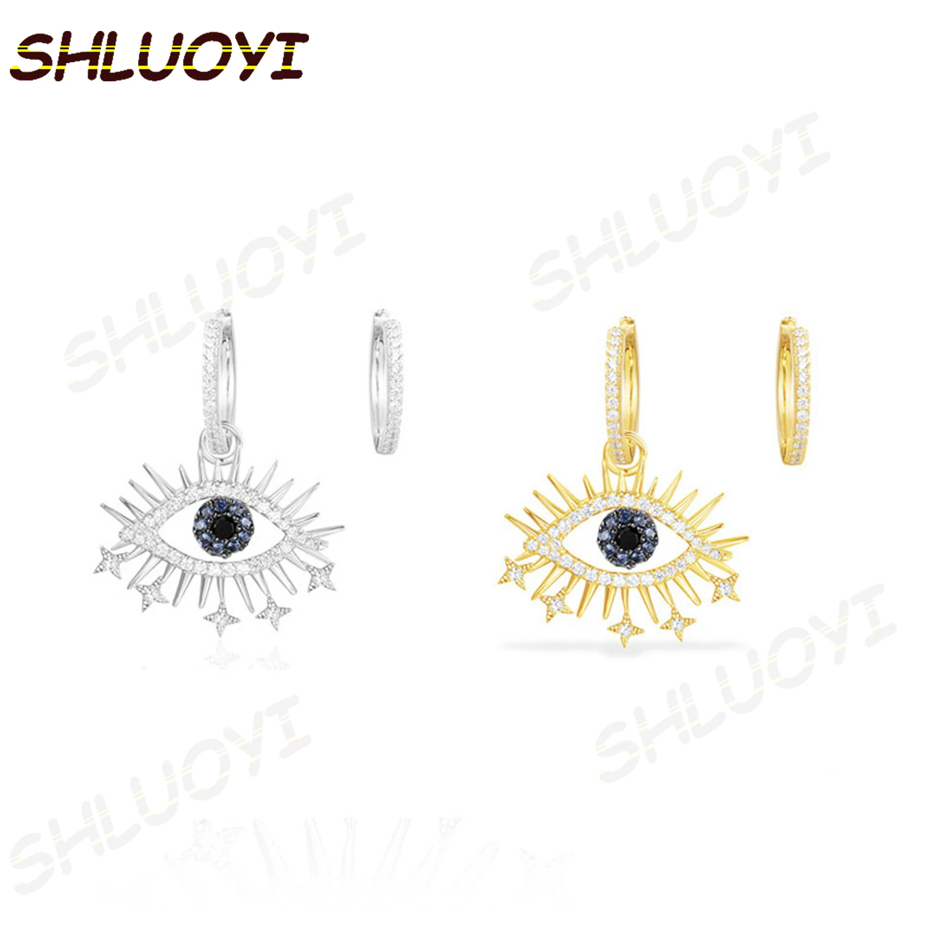 

SHLUOYI Fashion Charm Sterling Silver Original 1:1 Copy,Asymmetric Silver Pop Lucky Eye Earrings Luxury Jewelry Gift For Female