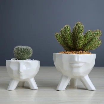 

Creative Flowerpot Simulated Half Face Ceramic Basin Succulent Plant Potted Acessories for Home Ornament Landscape Supplies