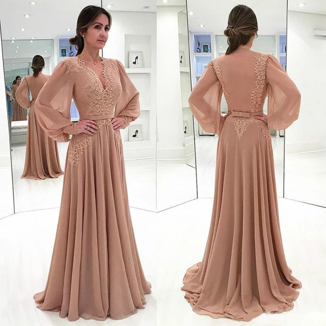 Vestidos Elegantes manga larga para madre de la novia, vestidos de gasa para noche, fiesta de boda, vestido de graduación de talla grande AliExpress