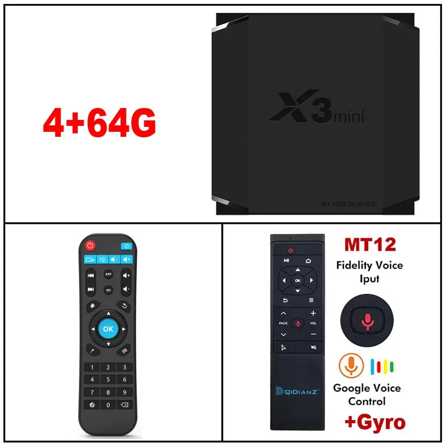 X3mini 8K Amlogic S905X3 Smart tv BOX Android 9,0 4G 64GB Dual Wifi BT 1080p X3 Мини медиаплеер телеприставка PK X96 AIR A95X F3 - Цвет: 4G64G ADD MT12