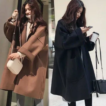 

Loose-Fit Profile Woolen Jacket Women's Autumn And Winter Korean-style Students Mid-length Large Size Cloak Woolen Overcoat