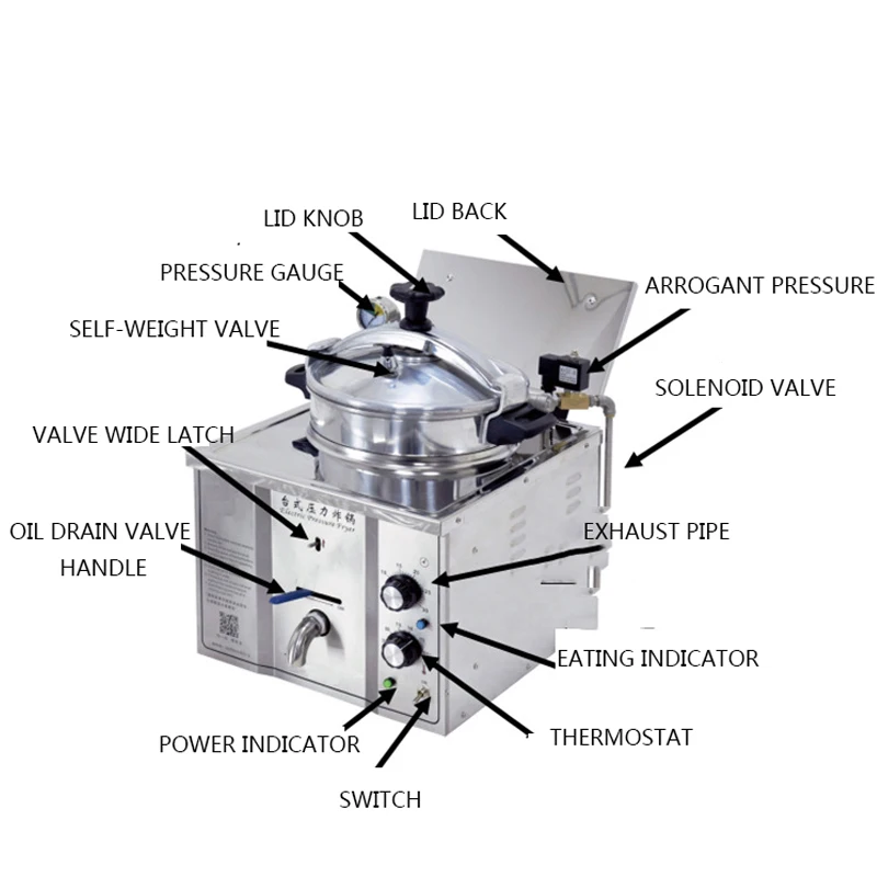r 220V/3000W Electric Pressure Fryer with Constant Temperature Food Oven Fryer YXDT-16 Desktop Single Cylinder Frye