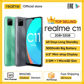Realme C11 мобильных телефонов 6,5 дюймов 5000 мА/ч, большая Батарея 40 дней в режиме ожидания 3-карты Android смартфон 13MP Камера телефон