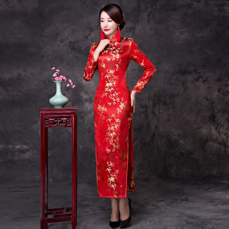 Qipao Большой размер Одежда для выступлений красное Восточное свадебное платье невесты классическое китайское женское платье ручной работы на пуговицах сексуальное платье Ципао с разрезом
