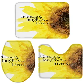 

3 Pieces Bathroom Set Live Simple Laugh Often Love Sunflower Bath Set Toilet Cover Mat Pedestal Rug Non-Slip Bathroom Rug Set