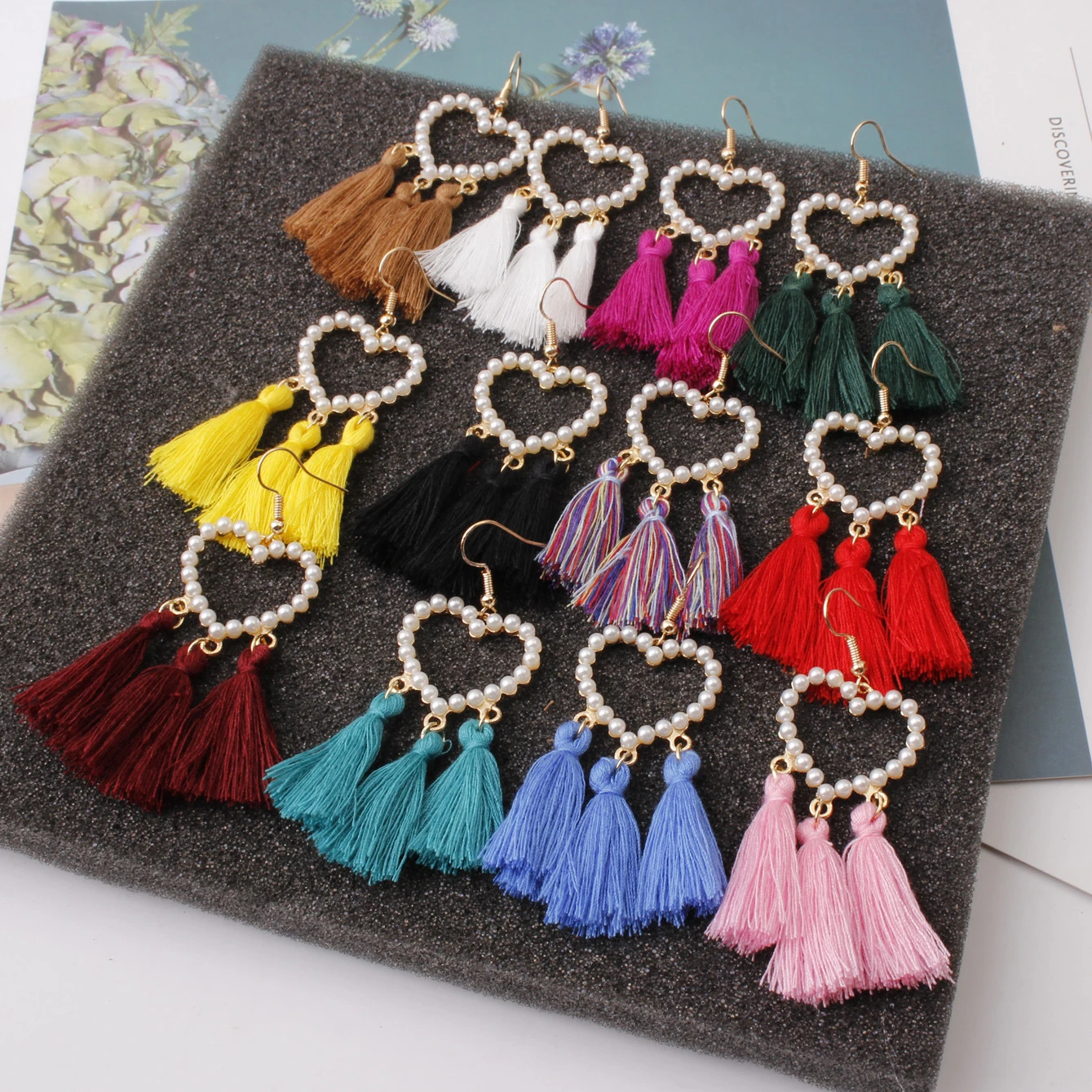 Модные богемная кисточка винтажные эффектные Висячие серьги для женщин черные