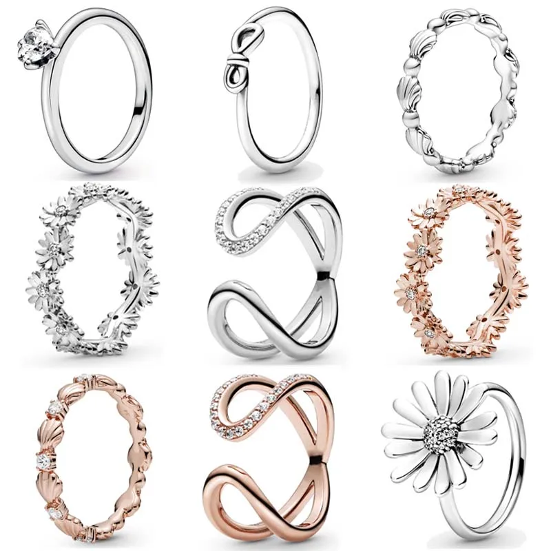 

Authentic 925 Sterling Silver Ring Wrapped Open Infinity Eternal Love Daisy Flower Crown Ring For Women Gift Europe Jewelry