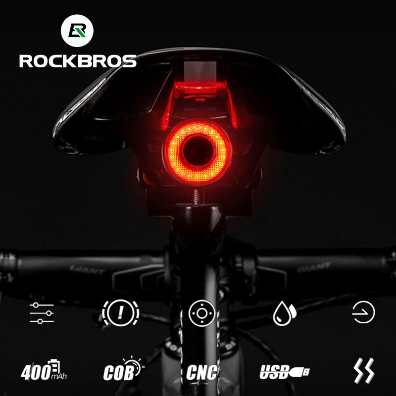 

ROCKBROS Light Auto Start/Stop LED Bike IPx6 Waterproof Smart Brake Sensing Charging Cycling Taillight Bicycle Light Accessories