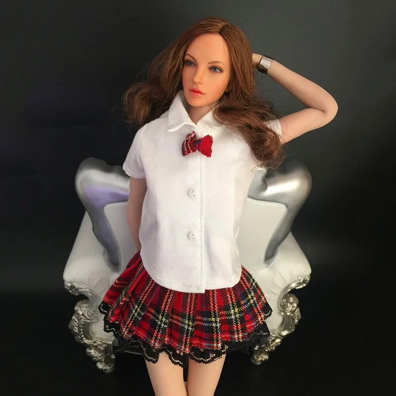 1-6-Scale-Girl-Women-Sexy-Plaid-Shirt-Vest-Clothes-Female-Miniskirt ...