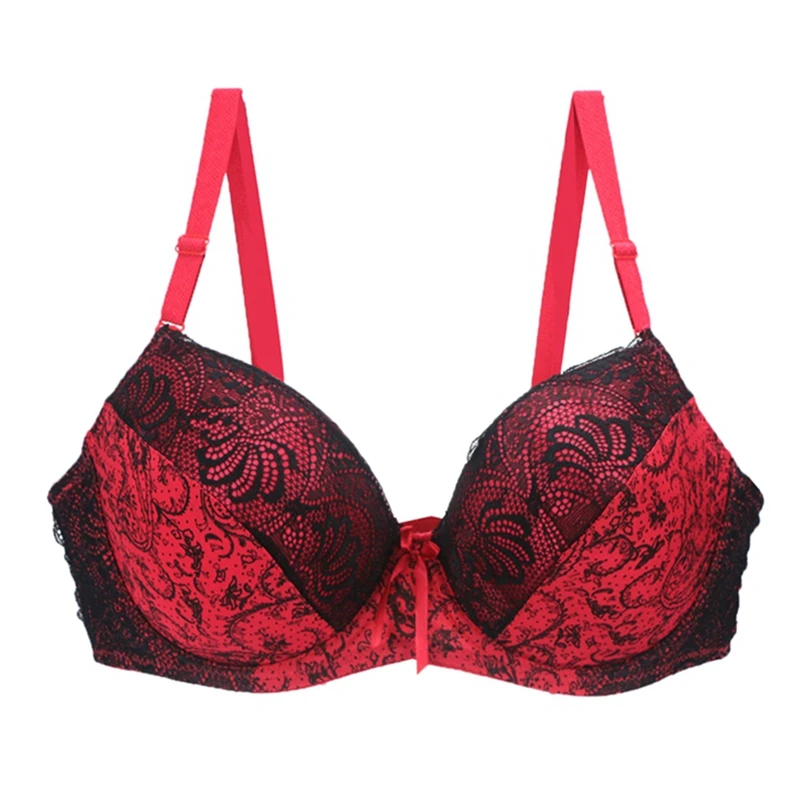 New Sexy Lace Push Up Bras For Women Plus Size Female Plunge Bow Floral Lingerie D DD EF Full Cup Brassiere 2