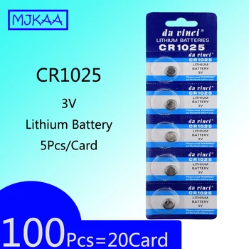

100Pcs=20Card 3V Lithium CR1025 Button Battery Coin Cell Batteries Replacement High Energy Density For LED Lights Toys Watches