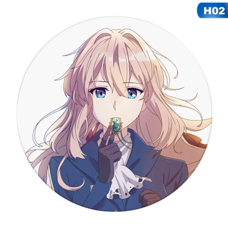 H02 1 шт.; Лидер продаж; аниме фиолетовый Evergarden значок косплея мультфильм Симпатичная брошь, булавки пакеты для сбора значки для рюкзаки кнопки для одежды - Окраска металла: H02