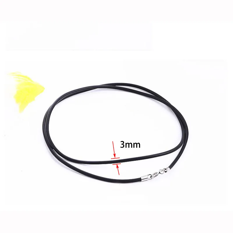 3mm thick Черный резиновый кожаный шнур веревка ожерелье чокер с 925 пробы серебряной застежкой Омаров Пряжка DIY ювелирные аксессуары - Цвет: 3mm thick