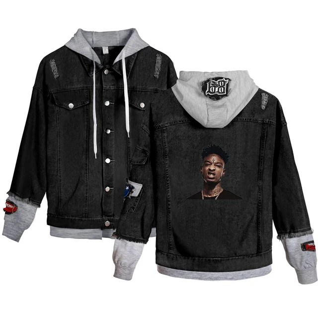 Rapero 21 Savage chaqueta de mezclilla de impresión Streetwear Jean  chaqueta coreana suelta tops ins tide abrigo suelto con capucha|chaquetas  básicas| - AliExpress