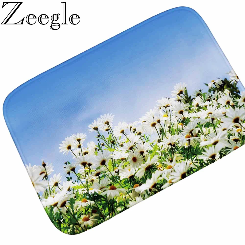 Zeegle Home Decor Flannel Entrance Doormat 3D Flowers Printed Entrance Door Welcome Carpet Kids Bedroom Bedside Floor Mat