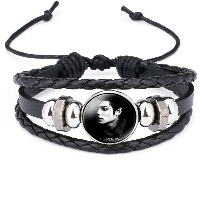 Punk Style Multi-layer Handmade Leather Bracelet Pop Dancing King Charms Glassball Pendant Leather Bracelets