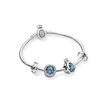 

BBee 2020 Blue Moonlight Bracelet Set O-Shape Crown Blue Charms DIY Fit Original Pandora Bracelets Jewelry Bracelets for Women