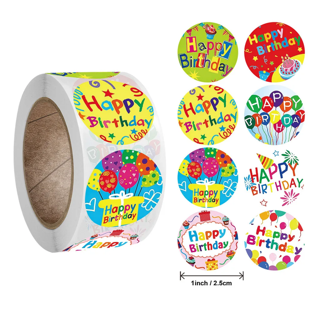 500Pcs/Roll Happy Birthday Theme Pattern Stickers Party Packaging Seal Labels AU 