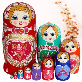 

New 10 Layers/set 22cm Baby Toy Nesting Dolls Wooden Russian Dolls Matryoshka Doll Children Christmas Gift