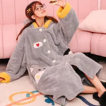 Ночная рубашка женская зимняя Коралловая плюшевая утолщенная плюшевая Удлиняющая фланелевая женская пижама осенний зимний длинный халат