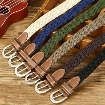

US STOCK Men Women Braid Leather Elastic Stretch Cross Buckle Pin Belt Waistband Canvas Buckle Belt Waistband Waist Straps