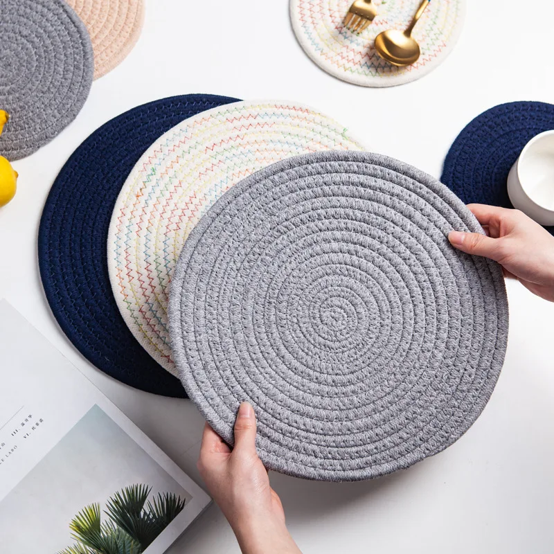 

Placemat Pad Coasters Kitchen Table Mats Cotton Knitting Bowl Mats Padding Mat Insulation Pad Round Placemats Hand-made