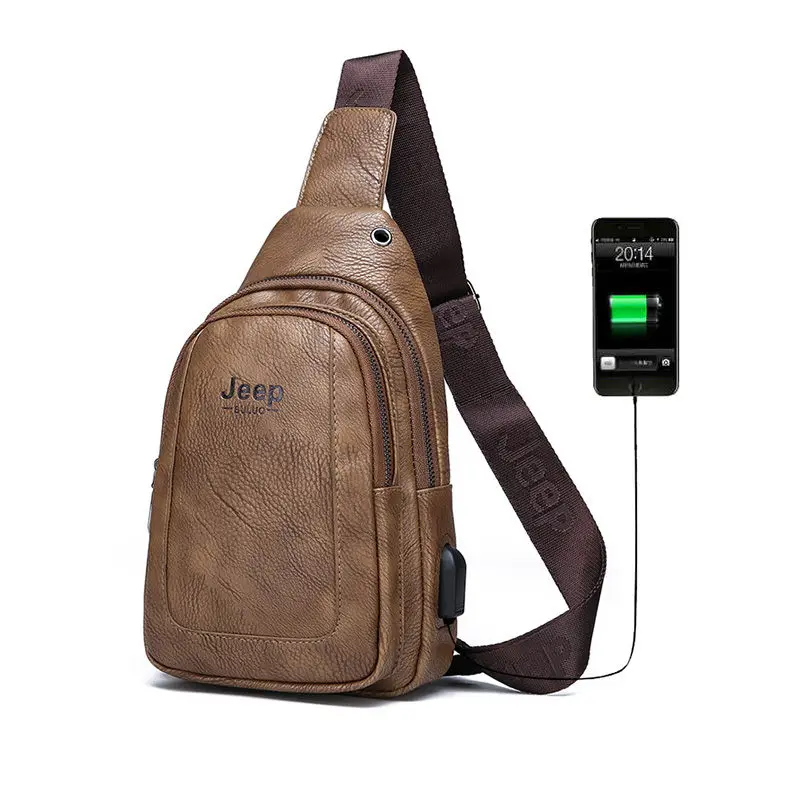 

Vintage Men's Crossbody Bags Men's USB Chest Bag Designer Messenger Bag Leather Shoulder Bags 2019 New Back Pack Travel Men Bag