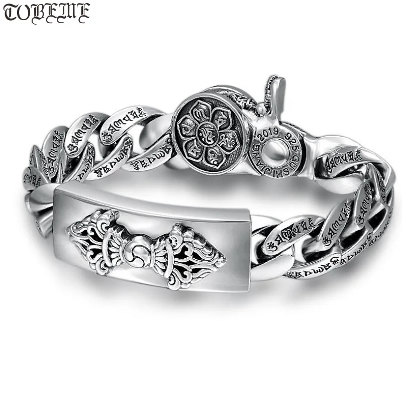 925 Серебряный Тибетский браслет шесть слов винтажная стерлинговая буддистская Ваджра Дордже Браслет из чистого серебра тибетский хороший браслет, приносящий удачу