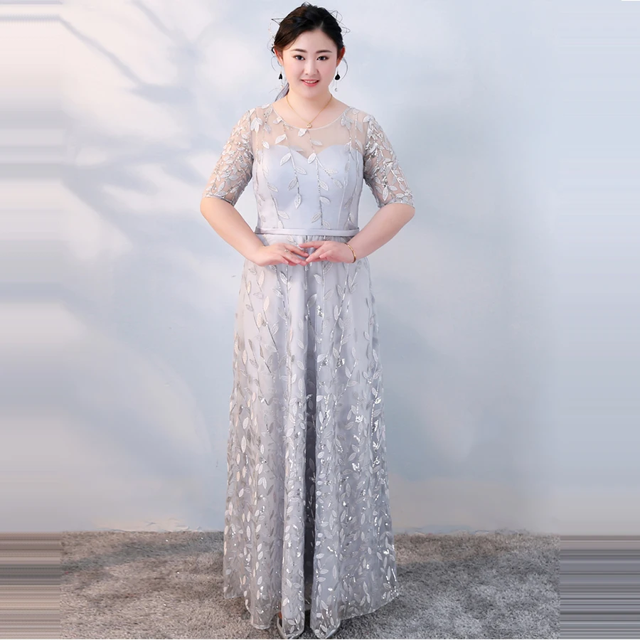 Простые Вечерние платья с О-образным вырезом и коротким рукавом Robe De Soiree размера плюс женские вечерние платья с вышивкой и блестками вечерние платья T124 - Цвет: Серый