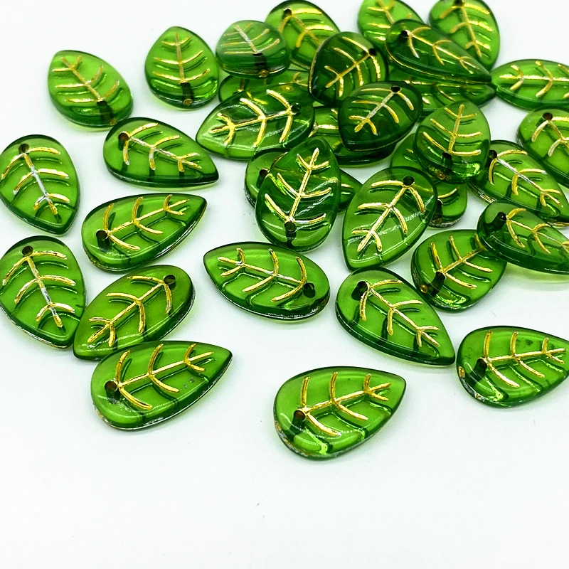 20 pcs/lot Green Small Leaf Shape Beads For Jewelry Making Handmade DIY Accessories
